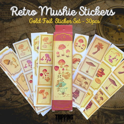 Retro Mushie Stickers: Gold Foil 30pcs 🪙